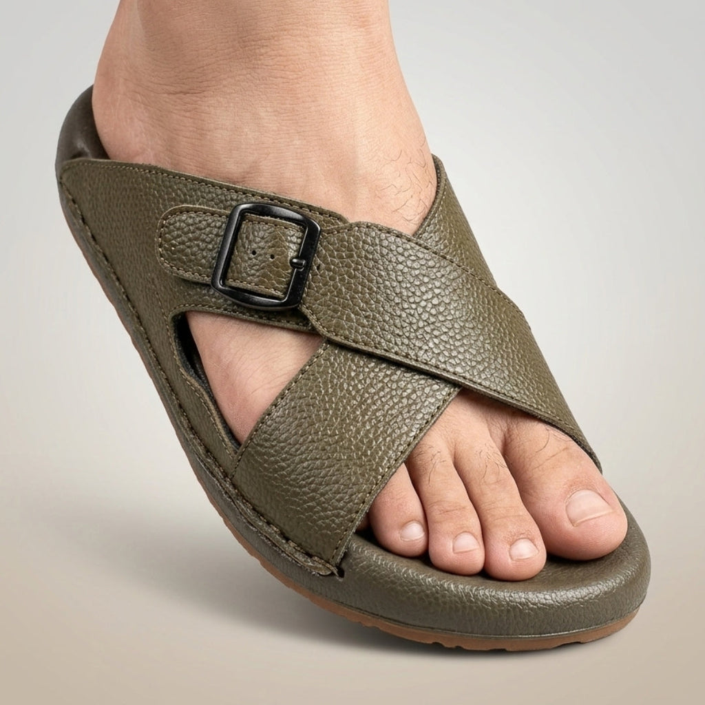 TRENDSSI | Cross Strap Comfort Slipper – Olive