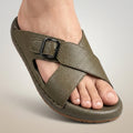 TRENDSSI | Cross Strap Comfort Slipper – Olive