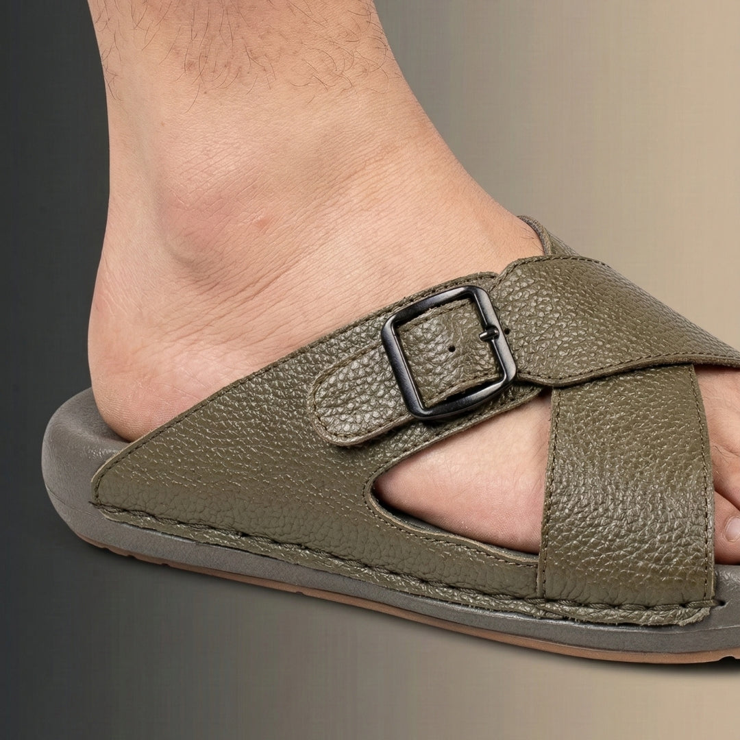 TRENDSSI | Cross Strap Comfort Slipper – Olive