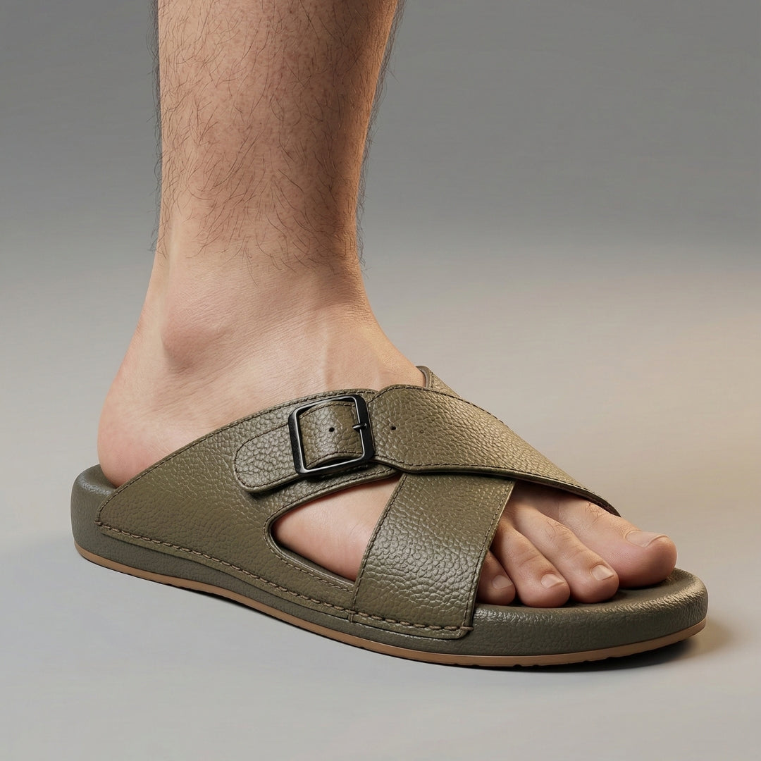 TRENDSSI | Cross Strap Comfort Slipper – Olive