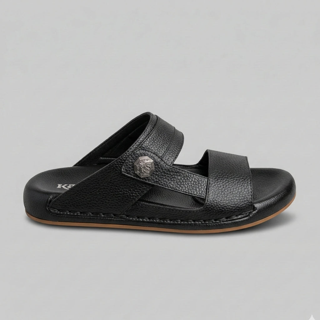 TRENDSSI | Premium Textured Leather Comfort Slipper - Black