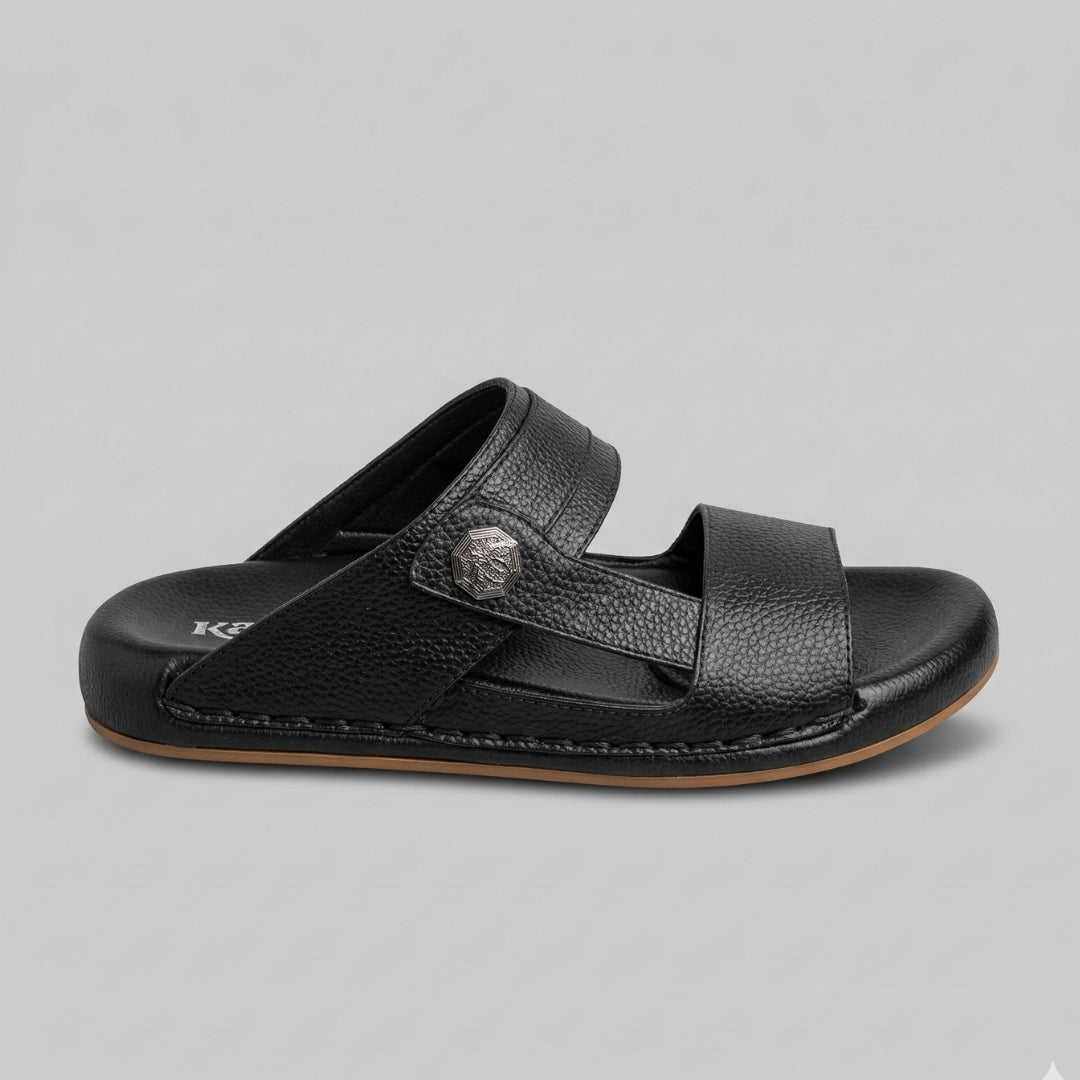 TRENDSSI | Premium Textured Leather Comfort Slipper - Black