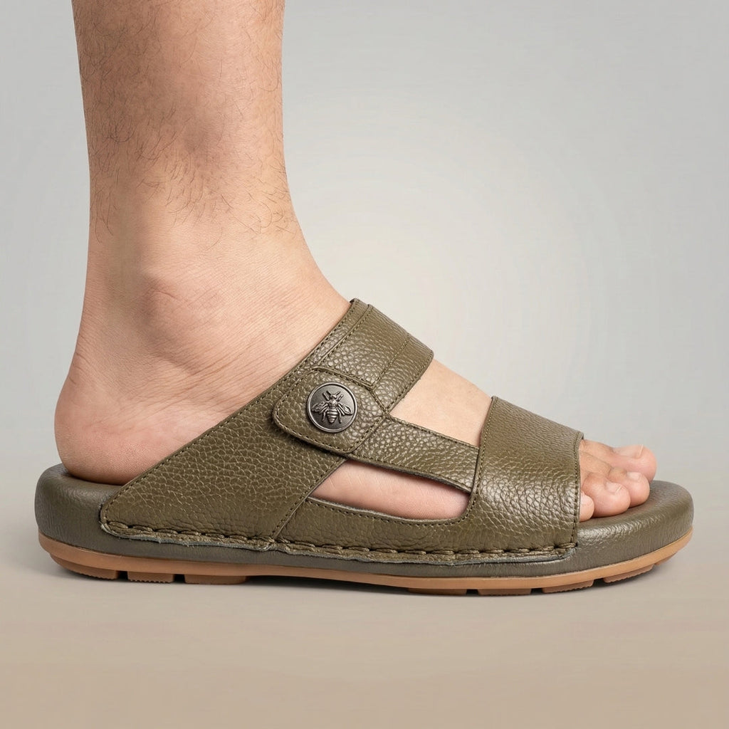 TRENDSSI | Premium Textured Leather Comfort Slipper - Olive