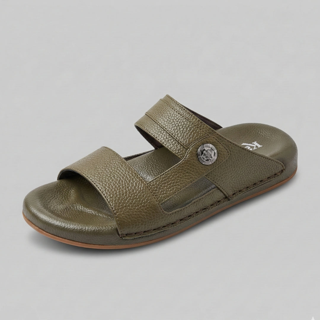 TRENDSSI | Premium Textured Leather Comfort Slipper - Olive