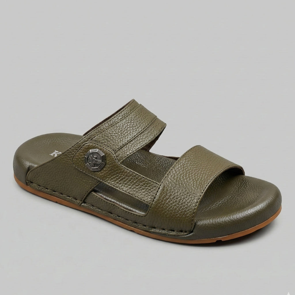 TRENDSSI | Premium Textured Leather Comfort Slipper - Olive