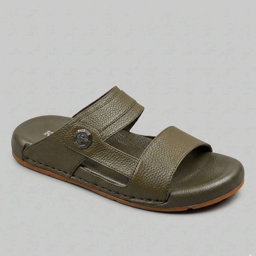 TRENDSSI | Premium Textured Leather Comfort Slipper - Olive