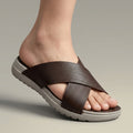 TRENDSSI | Cross-Strap Textured Slipper - Brown