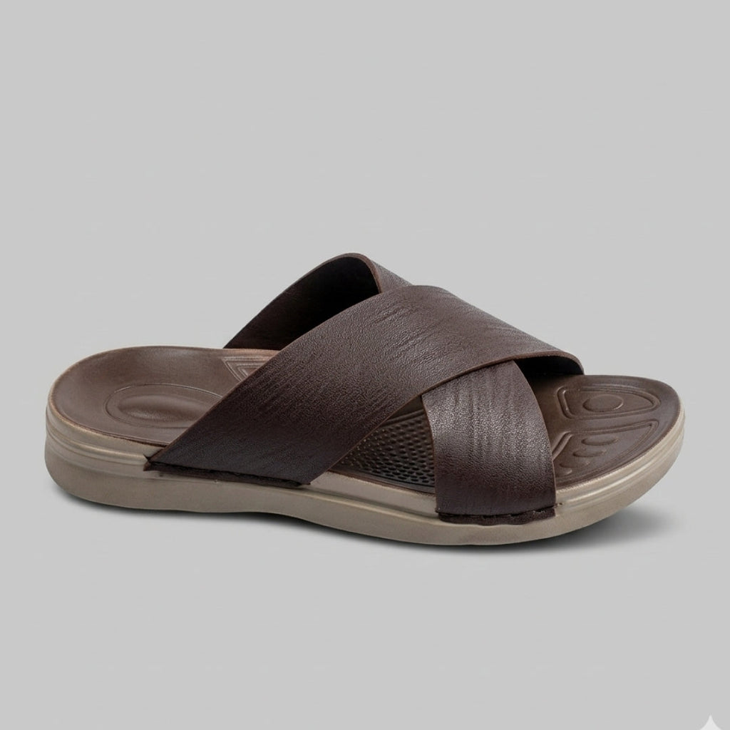TRENDSSI | Cross-Strap Textured Slipper - Brown